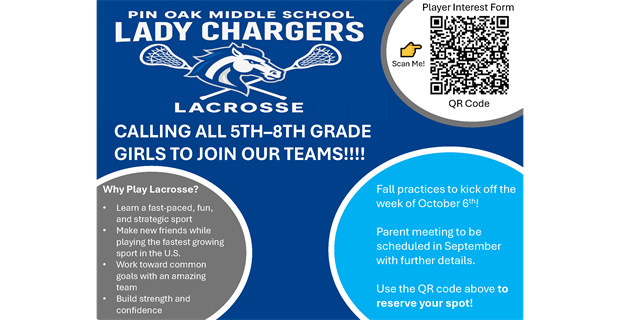 Pin Oak Girls Lacrosse - Player Interest Form 2025/2026